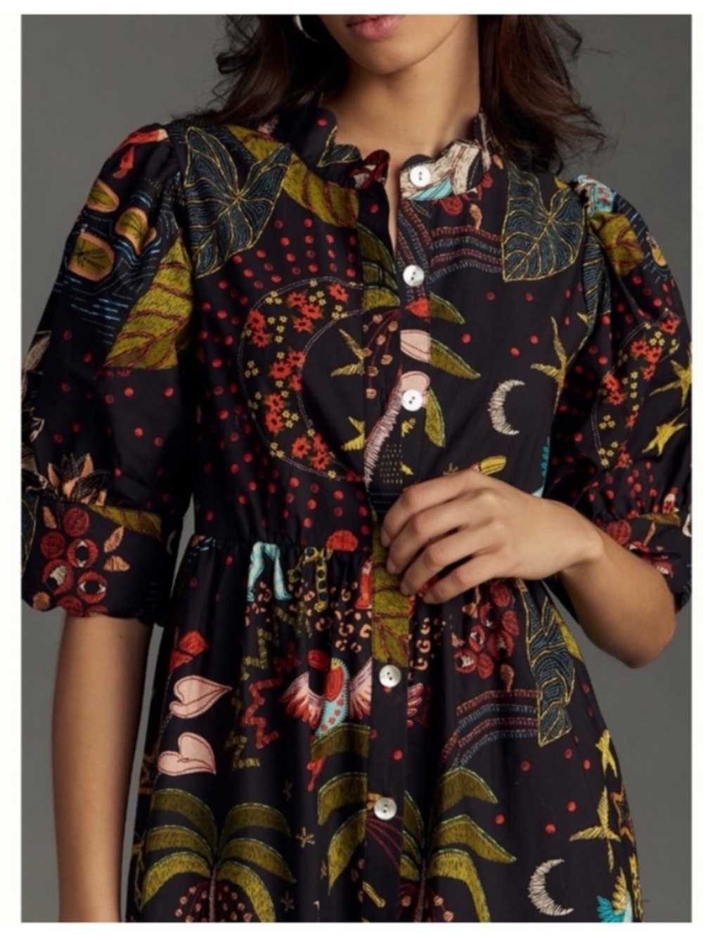 NWT Farm Rio Whimsical Printed Button front Shirt Maxi Dress, M - Picture 3 of 17